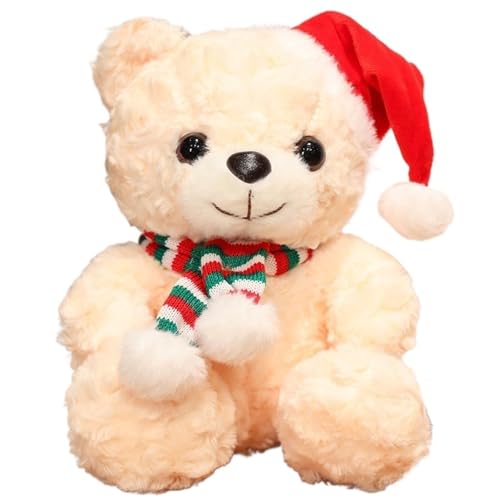 Weihnachten Teddybär Kuscheltier, Weiches Stofftier Weihnachtsbär Teddy Puppe Plüsch Mit Mütze Schal Kuschelbär Plüschtier Für Kinder(White) von KUKUShining