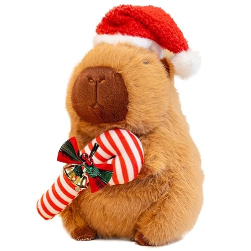 Weihnachts Capybara Plüsch, Süßes Kuscheltier Meerschweinchen Mit Apfel Weihnachtsbaum Plüschtier Spielzeug Puppe Kawaii Kissen(Cane) von KUKUShining