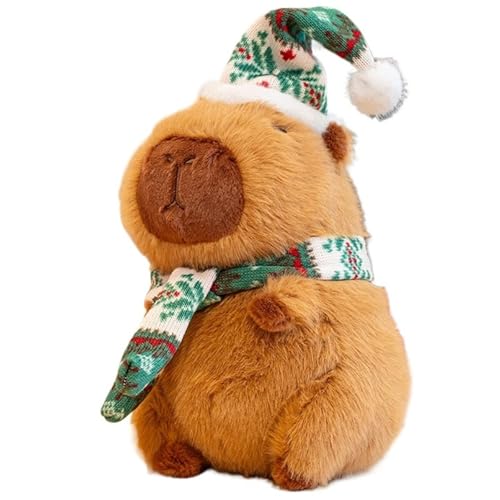 Weihnachts Capybara Plüsch, Süßes Kuscheltier Meerschweinchen Mit Apfel Weihnachtsbaum Plüschtier Spielzeug Puppe Kawaii Kissen(Scarf) von KUKUShining