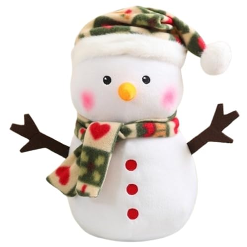 Weihnachts Schneemann Kuscheltier, Weiches Kuscheliges Plüschtier Schneemann Stofftier Kissen Mit Schal Mütze Plüsch Spielzeug(Green) von KUKUShining