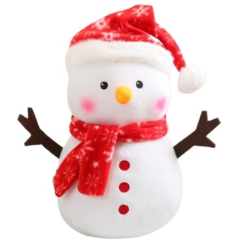 Weihnachts Schneemann Kuscheltier, Weiches Kuscheliges Plüschtier Schneemann Stofftier Kissen Mit Schal Mütze Plüsch Spielzeug(Red) von KUKUShining