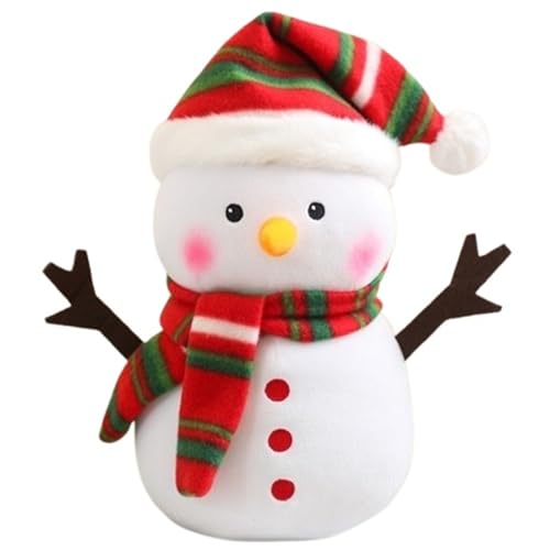 Weihnachts Schneemann Kuscheltier, Weiches Kuscheliges Plüschtier Schneemann Stofftier Kissen Mit Schal Mütze Plüsch Spielzeug(White) von KUKUShining