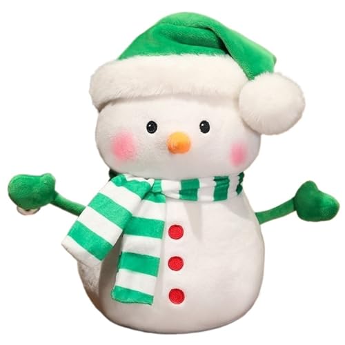 Weihnachts Schneemann Plüschtier, Süßes Kuscheltier Stofftier Schneemann Umarmungskissen Mit Schalmütze Plüsch Spielzeug Für Dekoration(Green) von KUKUShining