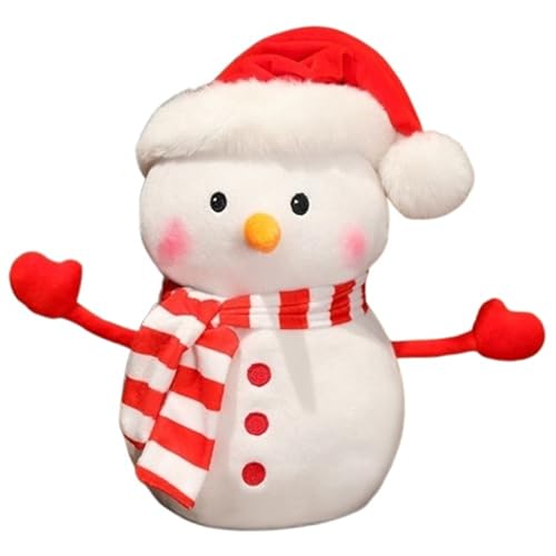 Weihnachts Schneemann Plüschtier, Süßes Kuscheltier Stofftier Schneemann Umarmungskissen Mit Schalmütze Plüsch Spielzeug Für Dekoration(Red) von KUKUShining