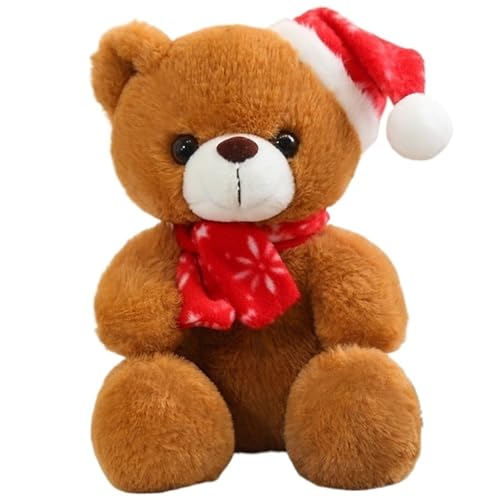 Weihnachts Teddybär Plüsch, Kuschelige Stofftiere Bär Puppe Mit Schal Mütze Plüschspielzeug Geschenke Für Kinder Freundin(Brown) von KUKUShining
