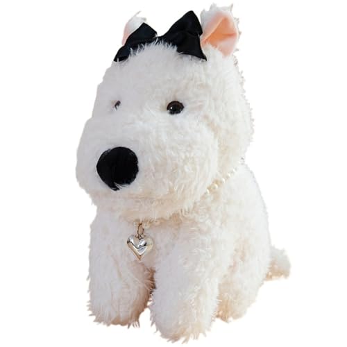 West Highland Dog Plüsch, Weiche Kuschelige Stofftier Puppe Mit Blumen Knoten Welpe Plüschspielzeug Geschenke Für Kinder(Black,35cm/13.8in) von KUKUShining