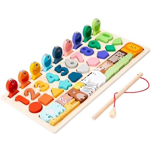 KUKUTrue® Montessori Spielzeug 2 3 4 5, Spiele ab 2 Jahre, Holzpuzzle ab 2 Jahre, Angelspiel, Sortierspiel, Geschenk 2–5 Kinder Junge Mädchen von KUKUTrue