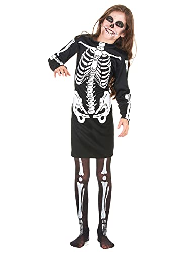 KULTFAKTOR GmbH Halloween-Kostüm Skelettmädchen schwarz-Weiss 134/140 (10-12 Jahre) von KULTFAKTOR GmbH