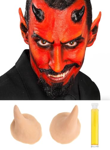 Maskworld Kleine Teufel Hörner Latexapplikation Dämon hautfarben - überschminkbar - Halloween, Karneval, Horror-Party Verkleidung Accessoire, inkl. Mastix Hautkleber - Falsche Körperteile von Maskworld