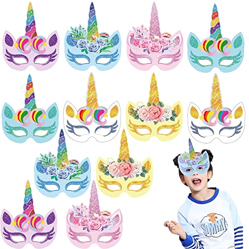 12 Stück Einhorn Papiermasken, Regenbogen Einhorn Papier Masken für Kinder, Jungen und Mädchen, Ideal für Kinder Birthday Party Favors, Weihnachten, Halloween und Motto-Partys von KUNHUI