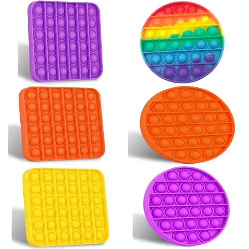 KUNSTIFY 6X POP IT Mix Set Fidget Toy Antistress Spielzeug für Erwachsene und Kinder Anti Stress Sensorik Popit Rund Quadrat Figuren Figet Bubble Push pop (Mix Set) von KUNSTIFY