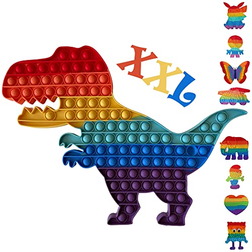 KUNSTIFY POP IT Dino Fidget Toy Antistress Spielzeug für Erwachsene und Kinder Popit Figetttoys Fidget Toy Set Dinosaurier Figet Squishy Set Push pop (Regenbogen Dino) von KUNSTIFY