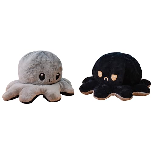 KUNSTIFY Plüschtier Oktopus Stimmungs Oktopus Kuscheltier Octopus plüschtier für Mädchen, für Frauen, für Kinder und die Ihre Laune ausdrücken wollen Geschenk für Freundin (grau/schwarz) von KUNSTIFY
