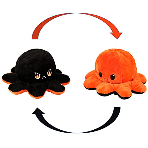 KUNSTIFY XXL Oktopus Stimmungs Kuscheltier 40cm Octopus plüschtier für Mädchen, für Frauen, für Kinder und die Ihre Laune ausdrücken wollen Geschenk für Freundin (XXL Schwarz/Orange) von KUNSTIFY