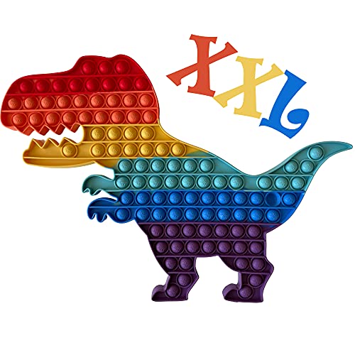 KUNSTIFY XXL POP Dino Regenbogen Fidget Toy Antistress Spielzeug für Erwachsene Kinder Pop groß Fidget Toy Set Figet Bubble Push pop Dinosaurier XXL Regenbogen (Dino) von KUNSTIFY