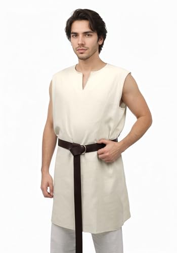 KUOIN Mittelalterliche US-Größe Tunika für Herren Wikinger ärmelloses Leinen Renaissance Kostüm (XL) von KUOIN