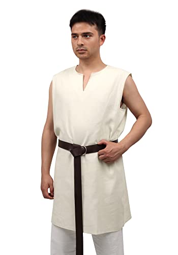 KUOIN Mittelalterliche US-Größe Tunika für Herren Wikinger ärmelloses Leinen Renaissance Kostüm (XL) von KUOIN