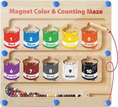Montessori Spielzeug Farbdosen Magnetic Color & Number Maze Lernspielzeug Baby Holzspielzeug Motorikspielzeug Sensorisches Geschenke Kinder Geburtstagsgeschenk für Jungen Mädchen ab 3 4 5 6 7 Jahre von KUOL-KIDS