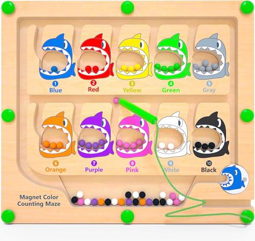 Montessori Spielzeug Magnetic Color & Number Maze Süßer Hai Lernspielzeug Kinderspielzeug Activity Busy Board Baby Holzspielzeug Motorikspielzeug Geschenke Kinder für Jungen Mädchen ab 3 4 5 6 7 Jahre von KUOL-KIDS