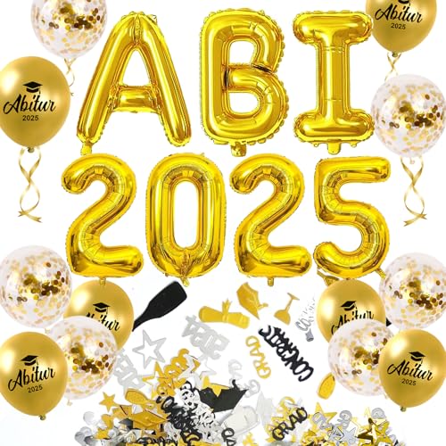 ABI 2025 Deko, Abitur 2025 Deko, ABI Luftballons für Abitur Abschlussparty Hintergrund, Gaduation Deko mit Jahreszahl, ABI Schriftzug, Ballons und Konfetti Ballons(Gold) ABI 2025 Deko, Abitur 2025 Deko, ABI Luftballons für Abitur Abschlussparty Hintergrund, Gaduation Deko mit Jahreszahl, ABI Schriftzug, Ballons und Konfetti Ballons(Gold) von KUPITM6