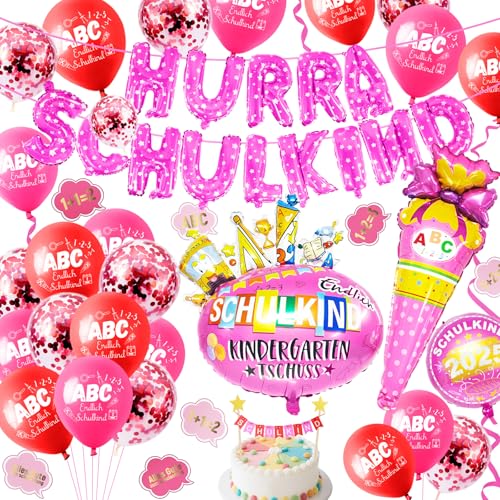 Deko Einschulung Mädchen 2025, Schulanfang Deko mit Zuckertüte Folienballon, SCHULKIND Luftballon, ABC Luftballons, SCHULKIND Banner und SCHULKIND Girlande, Streudeko Einschulung Geschenk Deko Einschulung Mädchen 2025, Schulanfang Deko mit Zuckertüte Folienballon, SCHULKIND Luftballon, ABC Luftballons, SCHULKIND Banner und SCHULKIND Girlande, Streudeko Einschulung Geschenk von KUPITM6