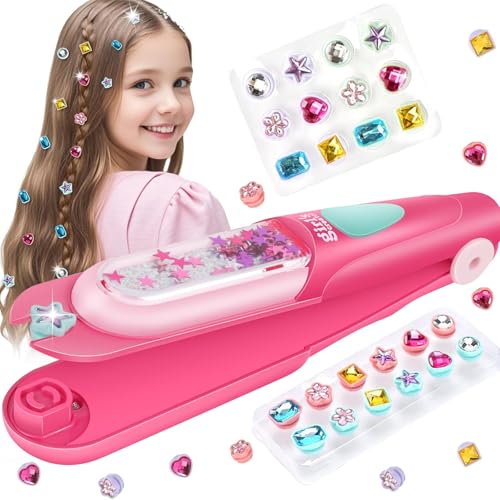 Hair Bedazzler Kit, Geschenk Mädchen 5 6 7 8 9 10 Jahre, Haarschmuck Mädchen Spielzeug für DIY Haardekorations, Haarflechtmaschine Mädchen mit Wiederverwendbare Farbedelsteine von KUPITM6