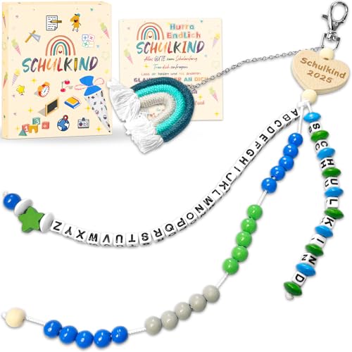 KUPITM6 Rechenkette Geschenk Einschulung Jungen, Glücksbringer Schulanfang Junge, Schlüsselanhänger Glücksbringer Schultüte Füllung, Schulanfang Geschenke mit Grußkarte Geschenkbox von KUPITM6