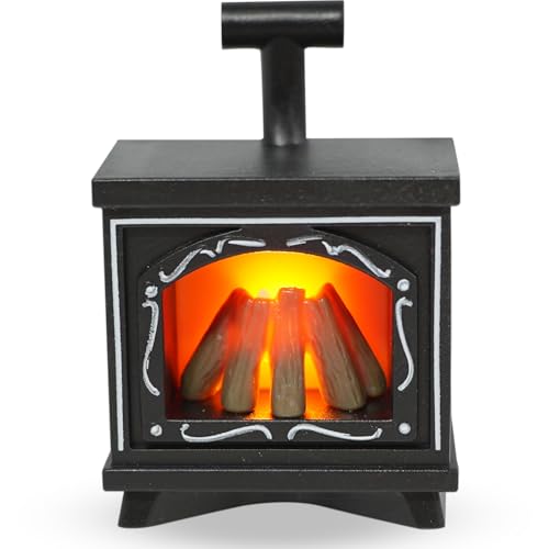 Wichtel Kamin mit Licht, LED Wichtel Zubehör Feuerstelle, Wichtel Ofen Wichteltür und Puppenhaus Deko, Beleuchtung Puppenhaus Kamin, Krippenzubehör Miniatur Kamin von KUPITM6