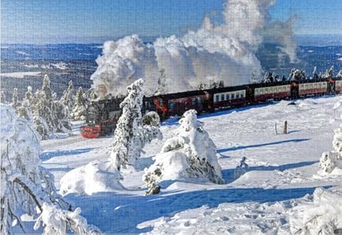 1000-teiliges Puzzleteil, Winterzüge-Poster für Puzzlespiel für Erwachsene und Familien, Dekompressionsspiel, 38 x 52 cm von KUTDE