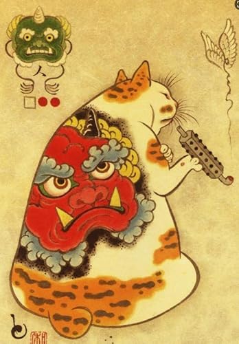Abstraktes Japanisches Kunstposter mit tätowierter Katze, für Erwachsene, Familien, Lernspielzeug, 1000 Stück, 50 x 70 cm von KUTDE