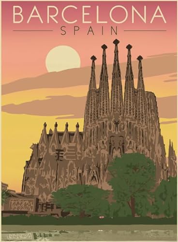 Puzzle 1000 Landschaftsdesign Barcelona Vintage Reisekunstplakat für Erwachsene Lernspielzeug Puzzles QZ762YK 50x70CM von KUTDE