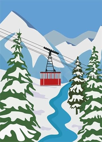 Puzzle 2000 Teile Rote Seilbahn Malerische Schneeposter Puzzle für Erwachsene Familiendekompressionsspiele Vy173Nt 70x100CM von KUTDE