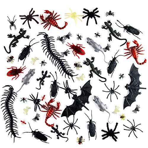 Kuuqa 132 Stücke Kunststoff Realistische Bugs Insekten Kakerlaken Spinnen Scorpions Ratten Geckoes Hundertfüßer Fliegen Fledermäuse für Halloween Gruselige Dekorationen Lieferungen von KUUQA