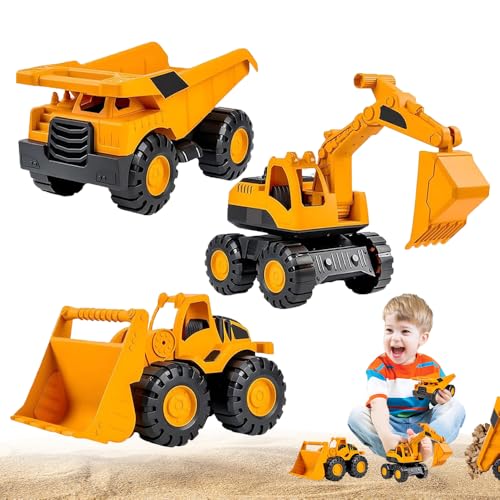 KUWUNG 3 Stück Sandspielzeug Bagger Sandkasten, Kipplaster Sandkasten Bagger Spielzeug,Trägheitsantrieb 360° Beweglich Sandkasten Spielzeug für 2-6 Jahr Kinder Mädchen Junge Geschenk von KUWUNG