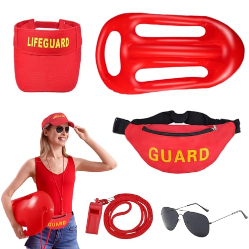 KUWUNG 5 Stück baywatch kostüm, Lifeguard Kostüm für Damen und Herren, Rettungsschwimmer Kostüm Enthalten Rettungsboje, Sonnenbrille, Gürteltasche, Pfeife, Sonnenschutz Hut, für Karneval Halloween KUWUNG 5 Stück baywatch kostüm, Lifeguard Kostüm für Damen und Herren, Rettungsschwimmer Kostüm Enthalten Rettungsboje, Sonnenbrille, Gürteltasche, Pfeife, Sonnenschutz Hut, für Karneval Halloween von KUWUNG