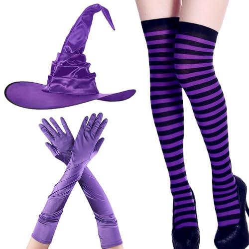 KUWUNG Hexenkostüm Damen, Party Hexenkostüm Zubehör für Frauen Cosplay Zauberer, Hexe Kostüm Hut Handschuhe Socken Set für Halloween Partygeschenke Festival Verkleidung Karneval KUWUNG Hexenkostüm Damen, Party Hexenkostüm Zubehör für Frauen Cosplay Zauberer, Hexe Kostüm Hut Handschuhe Socken Set für Halloween Partygeschenke Festival Verkleidung Karneval von KUWUNG