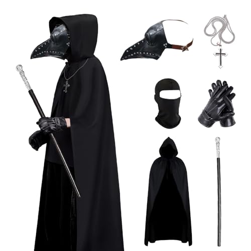 KUWUNG Pestdoktor Kostüm Set, Plague Doctor Costume, Pest Doktor Kostüm Herren Outfits Erwachsene Halloween Kostüm mit Pestdoktor Maske Zepter Kreuz-Halskette Handschuhe KUWUNG Pestdoktor Kostüm Set, Plague Doctor Costume, Pest Doktor Kostüm Herren Outfits Erwachsene Halloween Kostüm mit Pestdoktor Maske Zepter Kreuz-Halskette Handschuhe von KUWUNG
