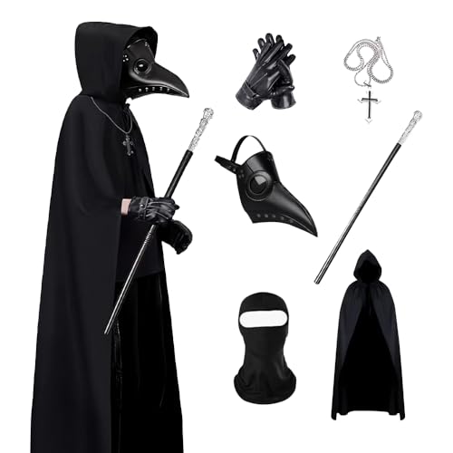 KUWUNG Pestdoktor Kostüm Set, Plague Doctor Costume Pest Doktor Kostüm Herren Outfits mit Pestdoktor Maske Zepter Kreuz-Halskette Umhang, Halloween Kostüm für Erwachsene KUWUNG Pestdoktor Kostüm Set, Plague Doctor Costume Pest Doktor Kostüm Herren Outfits mit Pestdoktor Maske Zepter Kreuz-Halskette Umhang, Halloween Kostüm für Erwachsene von KUWUNG