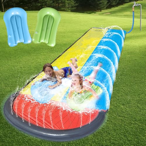 KUWUNG Wasserrutsche Garten, 6.1x1.4M Doppel Wasser Rutsche, Wasserspielzeug Wasserrutschmatte mit 2 Bodyboards, Wasserrutsche Kinder Draußen mit Sprinkler, Rasen-Wasserrutsche für Kinder & Erwachsene KUWUNG Wasserrutsche Garten, 6.1x1.4M Doppel Wasser Rutsche, Wasserspielzeug Wasserrutschmatte mit 2 Bodyboards, Wasserrutsche Kinder Draußen mit Sprinkler, Rasen-Wasserrutsche für Kinder & Erwachsene von KUWUNG