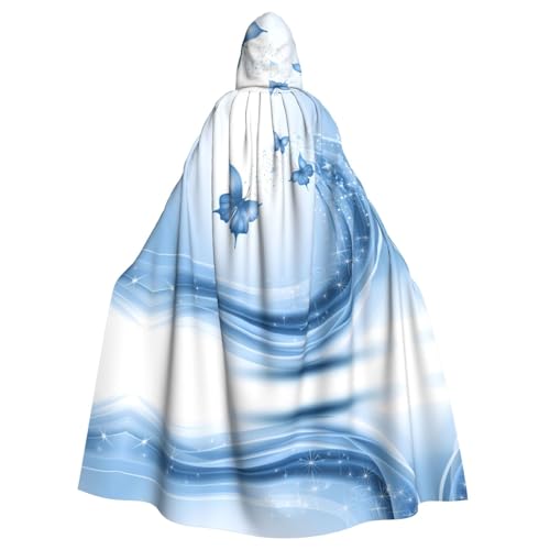 KVCBUYK Blauer Schmetterlingsdruck Halloween Erwachsene Kapuzenumhang für Partys und Kostüme mit Fliege und super großer Kapuze KVCBUYK Blauer Schmetterlingsdruck Halloween Erwachsene Kapuzenumhang für Partys und Kostüme mit Fliege und super großer Kapuze von KVCBUYK