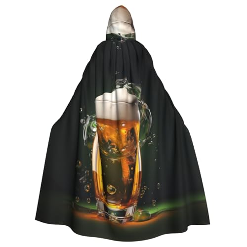 KVCBUYK Kapuzenumhang mit Bierblasendruck, Halloween, Erwachsene, für Partys und Kostüme, mit Fliege und super großer Kapuze von KVCBUYK