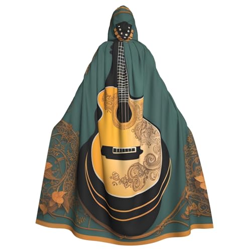 KVCBUYK Kapuzenumhang mit Musikgitarre, Halloween, Erwachsene, für Partys und Kostüme, mit Fliege und super großer Kapuze von KVCBUYK