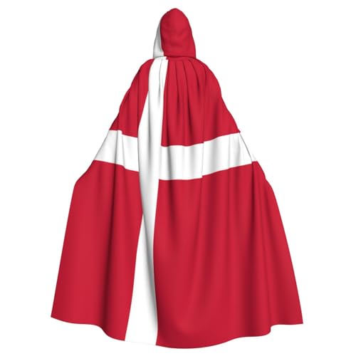 KVCBUYK Kapuzenumhang mit dänischer Flagge, für Halloween, Erwachsene, für Partys und Kostüme, mit Fliege und super großer Kapuze von KVCBUYK