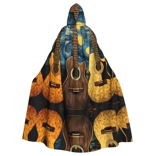 KVCBUYK Kapuzenumhang mit drei Gitarren für Halloween, Erwachsene, für Partys und Kostüme, mit Fliege und super großer Kapuze von KVCBUYK