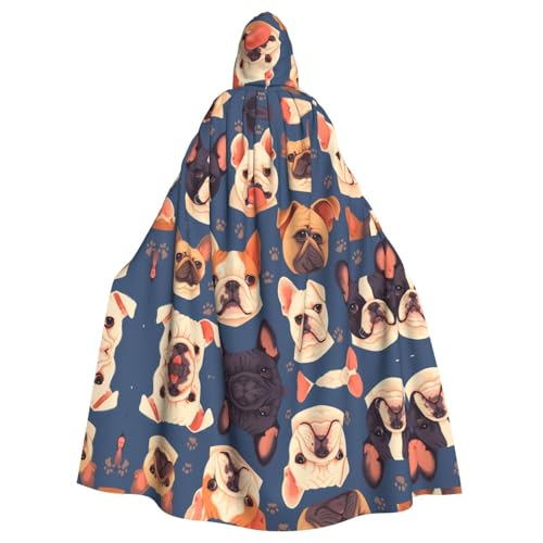 KVCBUYK Kapuzenumhang mit französischer Bulldogge für Halloween, Erwachsene, für Partys und Kostüme, mit Fliege und super großer Kapuze von KVCBUYK