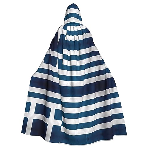 KVCBUYK Kapuzenumhang mit griechischer Flagge, für Halloween, Erwachsene, für Partys und Kostüme, mit Fliege und super großer Kapuze von KVCBUYK