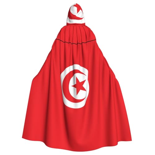KVCBUYK Kapuzenumhang mit tunesischer Flagge, Halloween, Erwachsene, für Partys und Kostüme, mit Fliege und super großer Kapuze von KVCBUYK