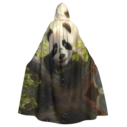 KVCBUYK Niedlicher kleiner Panda-Druck, Halloween-Umhang mit Kapuze für Erwachsene für Partys und Kostüme, mit Fliege und super großer Kapuze von KVCBUYK