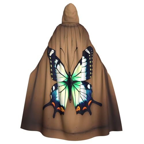 KVCBUYK Niedlicher kleiner Schmetterlings-Aufdruck, Halloween-Umhang für Erwachsene, mit Kapuze für Partys und Kostüme, mit Fliege und super großer Kapuze von KVCBUYK