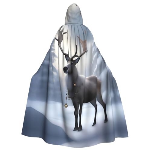 KVCBUYK Rentier-Druck Halloween Erwachsene Kapuzenumhang für Partys und Kostüme mit Fliege und super großer Kapuze von KVCBUYK